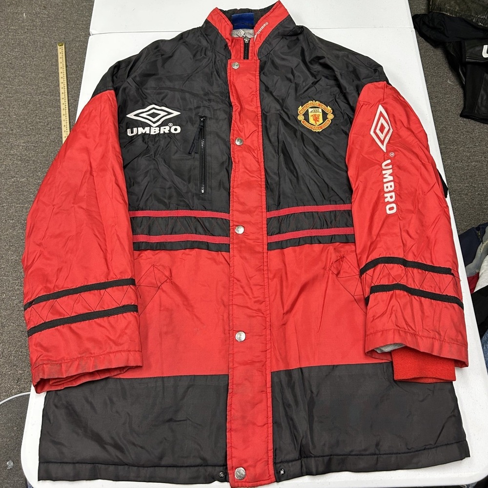 Umbro Manchester United Jacket Mens XL Red Black Vintage Sharp Sideline Parka